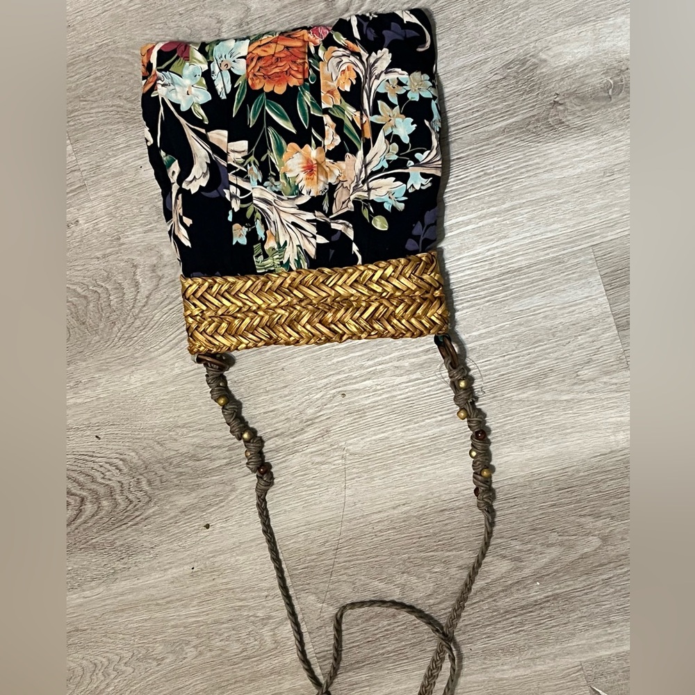 Vintage fabric and straw purse